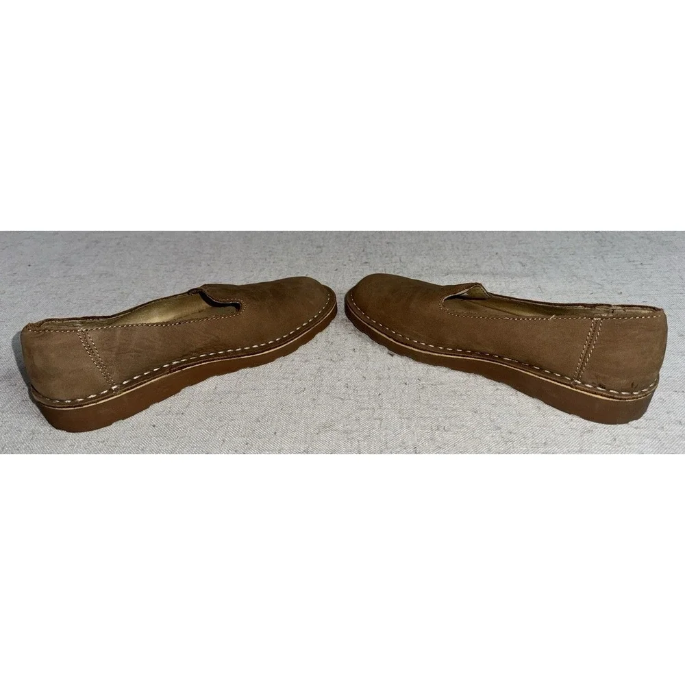 LL‎ Bean Stonington Slip On Shoes Women's 7 Nubuck Soft Brown Leather Loafer - Picture 6 of 8
